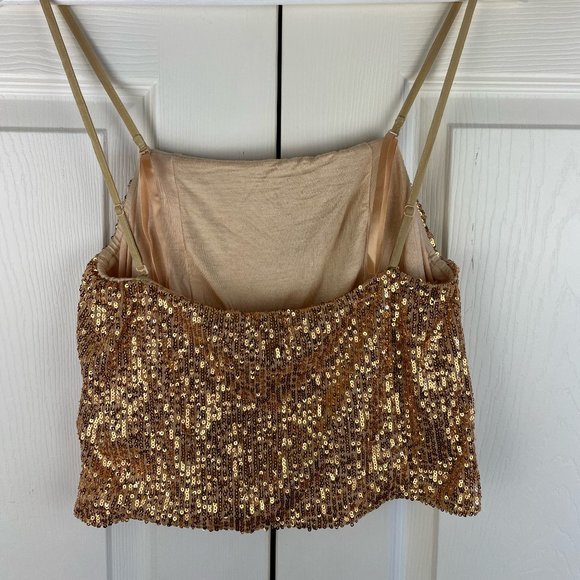 Free People Ta Da Sequin Tank Top in Gold Size Large NWT - Picture 6 of 8